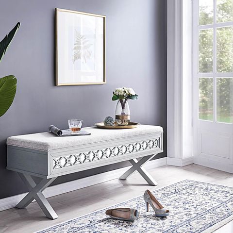 Mirrored Diamond Filigree Bench Silver Leaf ǀ Furniture ǀ Today's ... pertaining to Celeste Mirrored Bench - Silver