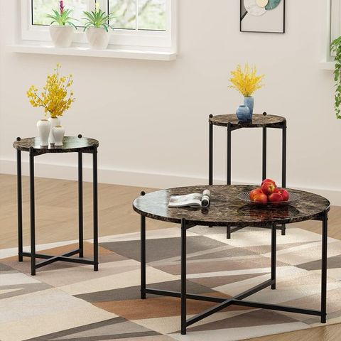 Modern 3-Piece Coffee Table Set With Faux Marble Top Nepal | Ubuy with regard to How a White Marble and Matte Gold Coffee Table Can Transform Your Living Space