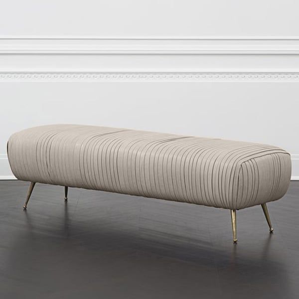 Modern 47&amp;Quot; Faux Leather Upholstered Bench Beige With Gold Stainless ... throughout Riverside Furniture Sophie Modern Upholstered Metal Bench In Beige