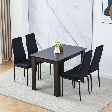 Modern Black Dining Room Table Wooden And Pu Leather Chairs Set Of 4 ... intended for Modern Black Dining Table With Chairs