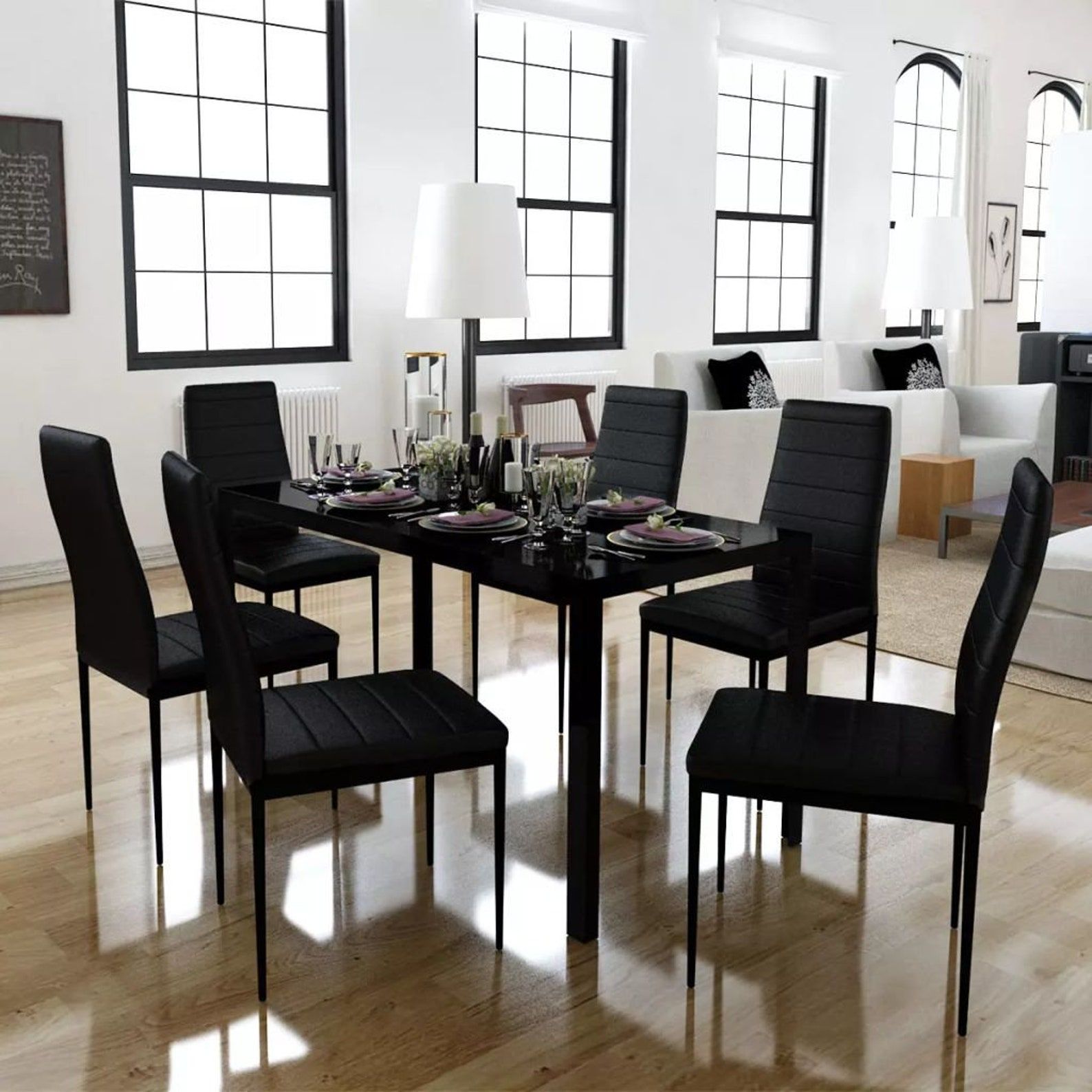 Modern Black Dining Table And Chairs Set Of 7 5 | Etsy with The Art of Styling Contemporary Black Dining Sets for Everyday Living