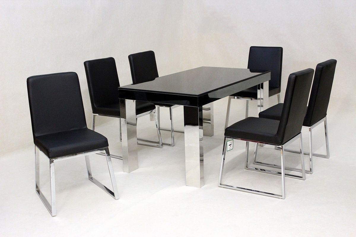 Modern Black Glass Dining Table And 6 Chairs - Homegenies throughout Modern Black Dining Table With Chairs