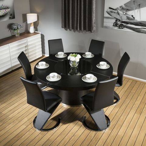 Modern Black Oak Dining Table With Z Shape Chairs inside Modern Black Dining Table With Chairs