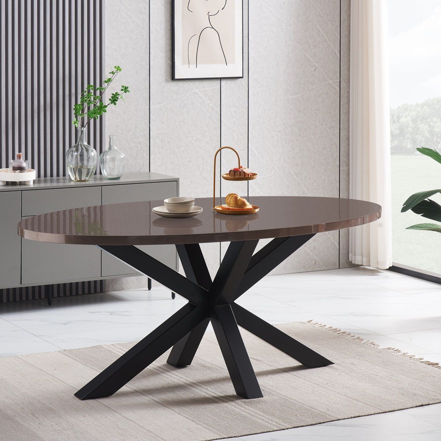 Modern Brown Oval Mdf Top Table Restaurant Hotel Black Steel Dining Table - China 8 Chairs ... with 83 Oval Dining Table With Mdf Top And Black Steel Legs