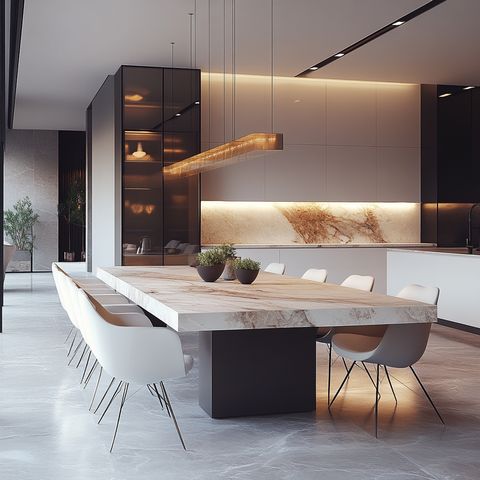 Modern Dining Room With Sleek Marble Table And Minimalist Design ... pertaining to Mastering the balance between luxury and functionality in marble dining design