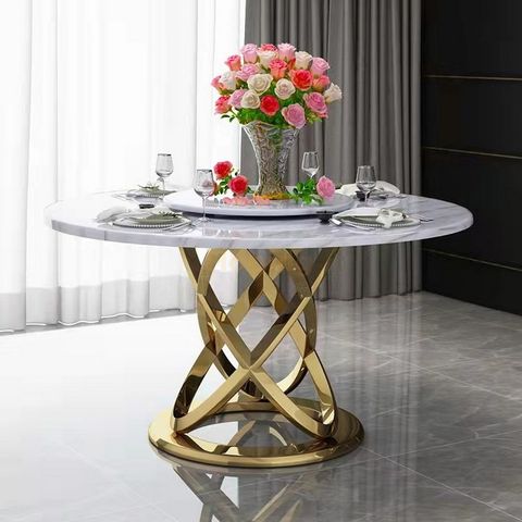 Modern Dining Table Round Shape Marble Top Dining Table With Rotating ... with regard to The artistry behind crafting round shaped marble dining furniture