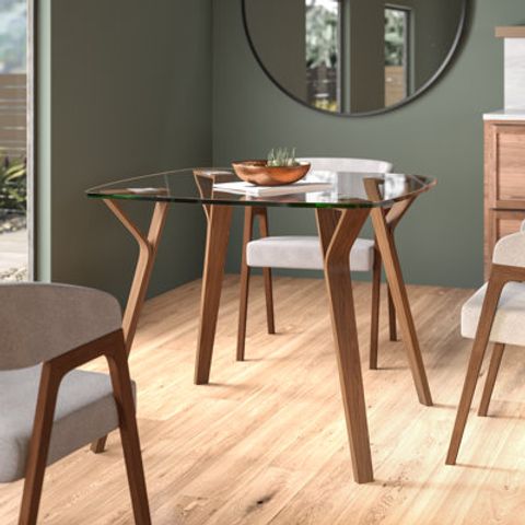 Modern Glass Dining Tables | Allmodern intended for Mid-Century Modern Glass Dining Table, Walnut