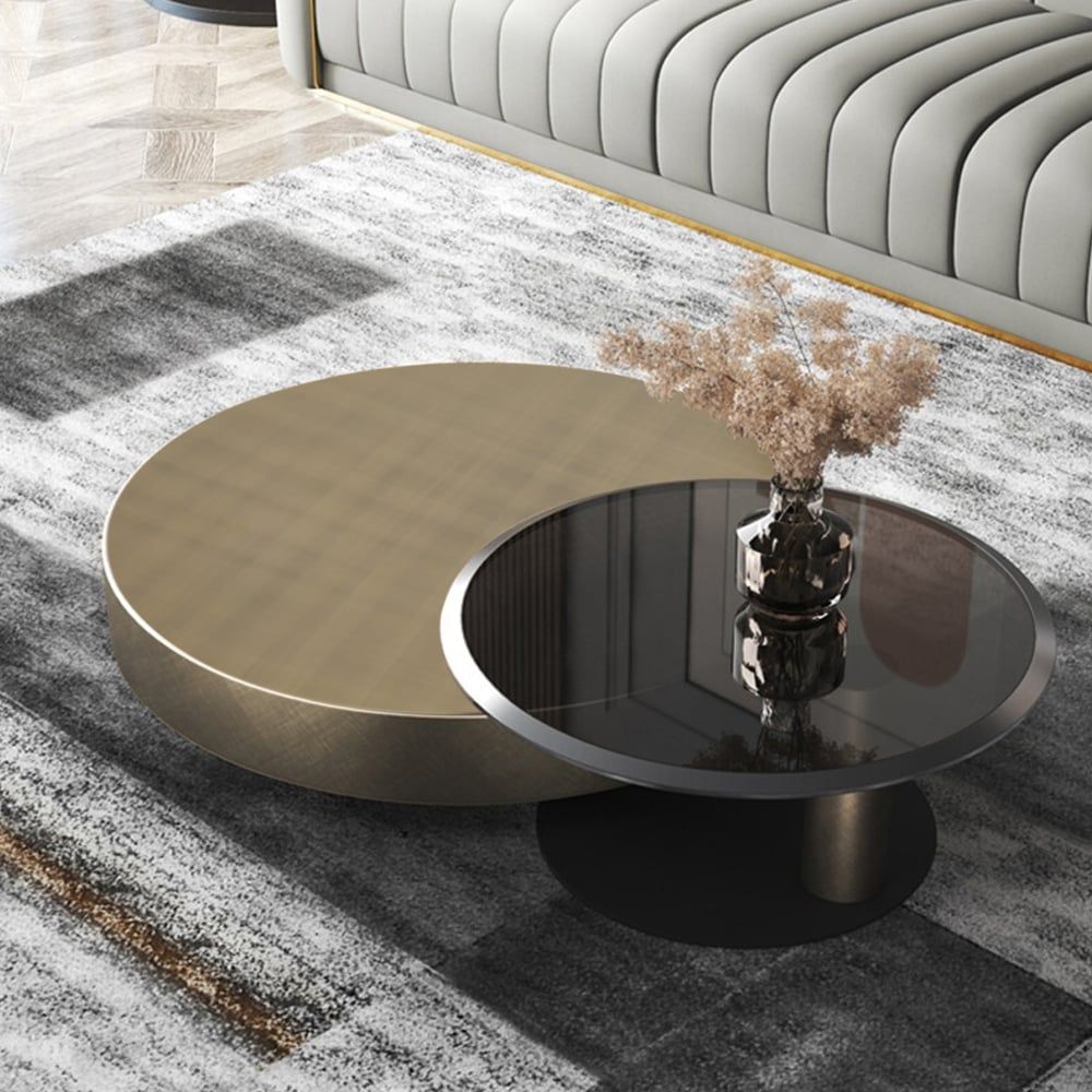 Modern Gold &amp; Black 2-Piece Round Nesting Coffee Table Set With ... intended for A Closer Look at the 46&quot; Gold Glass Rectangular Nested Coffee Table Set