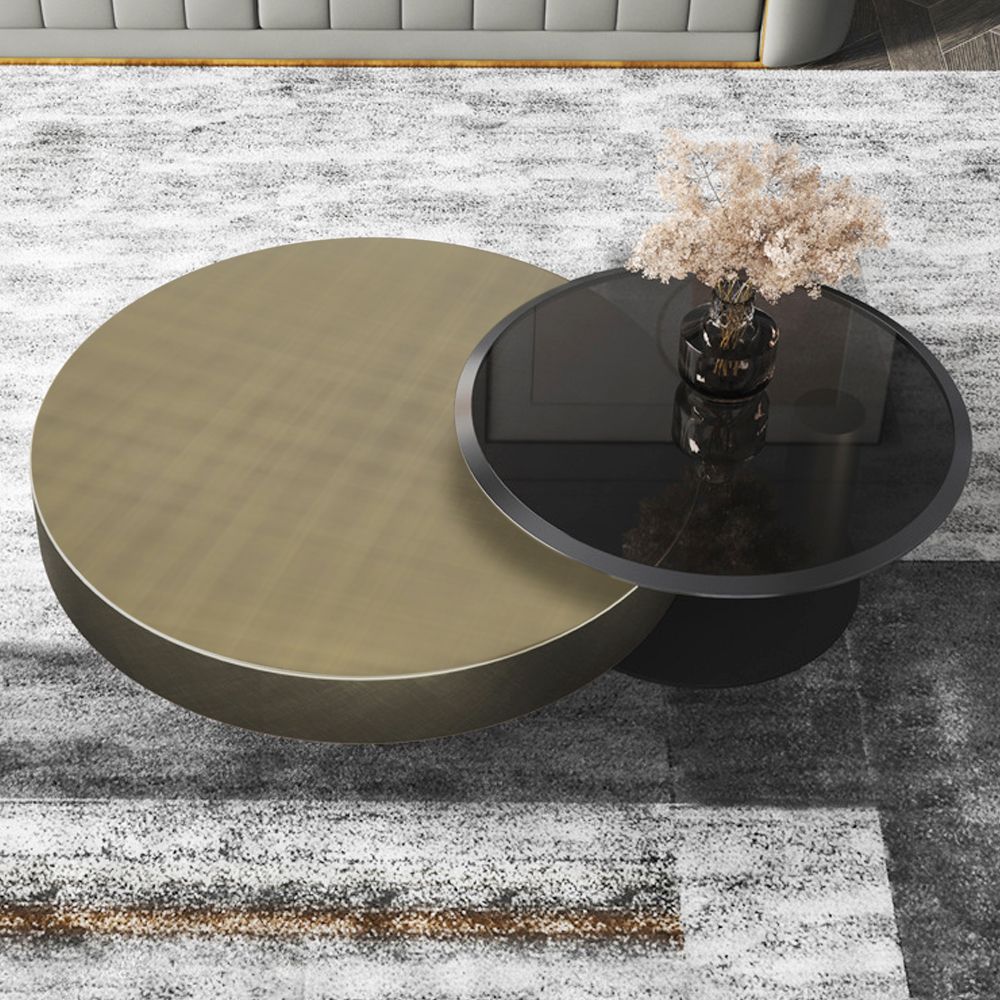 Modern Gold &amp; Black 2-Piece Round Nesting Coffee Table Set With ... pertaining to Creating a Stylish Living Space with Nested Coffee Table Sets