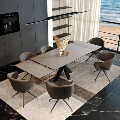 Modern Long Extendable Dining Table Set For 6-8,71"-102" Matte Gray ... regarding Extendable Dining Table For Apartments