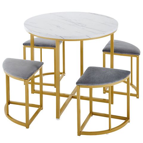 Modern Metal Frame Round Marble Dining Table And Chair Set (5 Pieces ... with Creating elegance in small spaces with round marble dining table considerations
