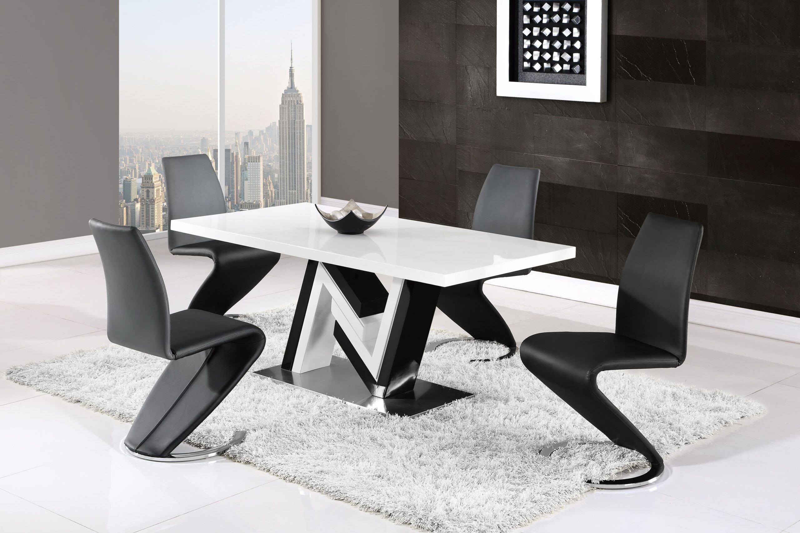 Modern Monochrome Dining Table And Side Leather Chairs Charlotte North ... within Modern Dining Table And Chair Set Online
