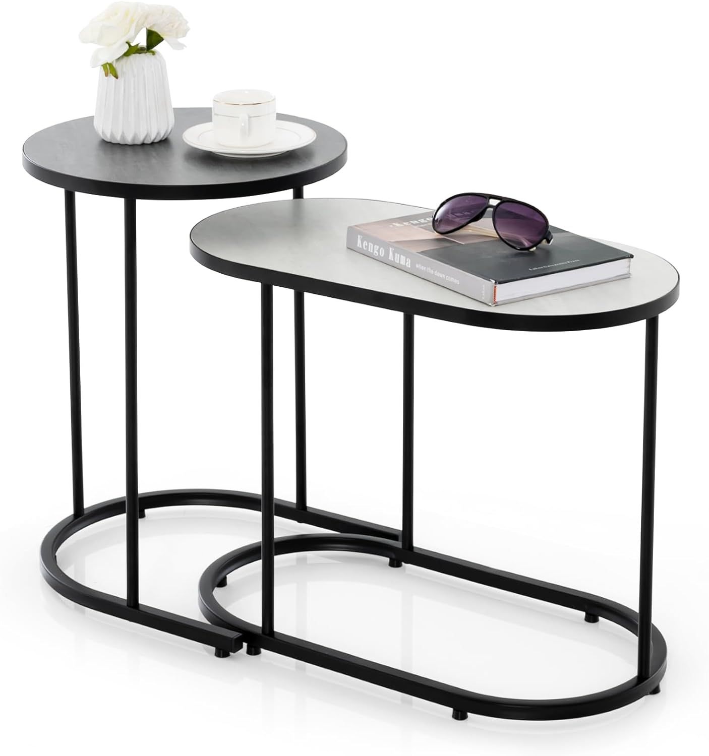 Modern Nesting Coffee Table Set Of 2, Coffee Table &amp; End Table Sets ... throughout Modern Nesting Coffee Table Set With Decorative Line Detailing And Mdf Top, Black