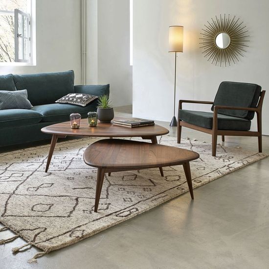 Modern Nesting Coffee Table Set Of 2, Faux Marble Top, Black, 80+60Cm in Silas Nesting Coffee Table Set, Faux Marble Top &amp; Black Finish