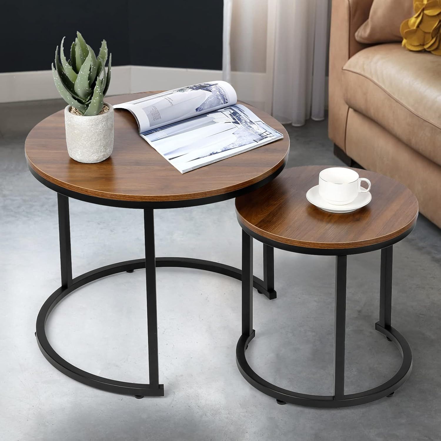 Modern Nesting Coffee Table Set Of 2 For Living Room Balcony Office ... in Bowery Hill Contemporary Living Room Nest Pair Of 2 Round Tables