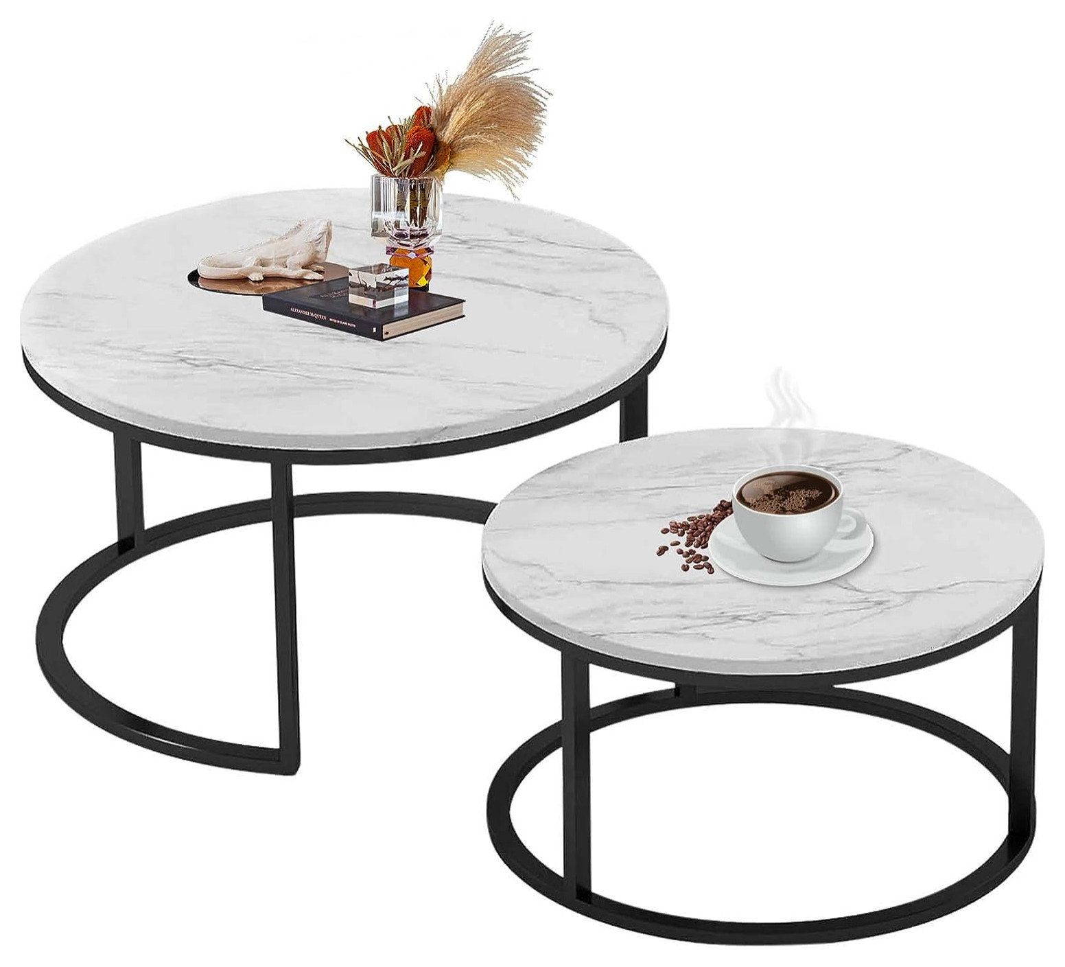 Modern Nesting Coffee Table Set With Black And White Faux Marble Tops - Transitional - Coffee ... throughout Silas Nesting Coffee Table Set, Faux Marble Top &amp; Black Finish