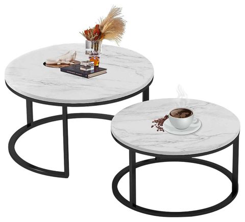 Modern Nesting Coffee Table Set With Black And White Faux Marble Tops - Transitional - Coffee ... throughout Silas Nesting Coffee Table Set, Faux Marble Top & Black Finish