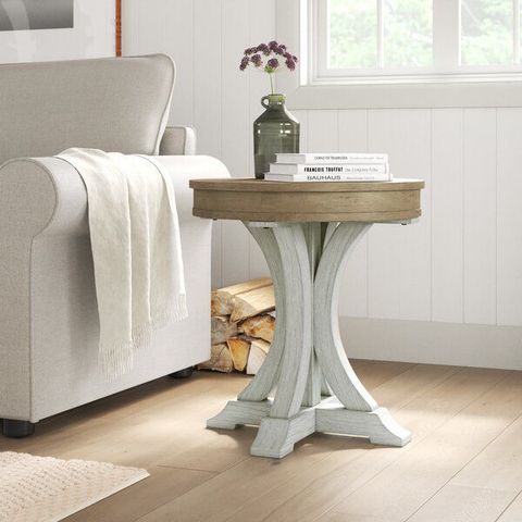 Modern Pedestal Accent Table | Homeideasusa for Remy Solid Wood And Iron Modern Pedestal Accent Tables (Set Of 2), White