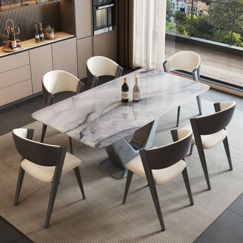 Modern Rectangle Marble Dining Table With Gray Metal Pedestal Base ... in Rectangular Marble Dining Table With Metal Base