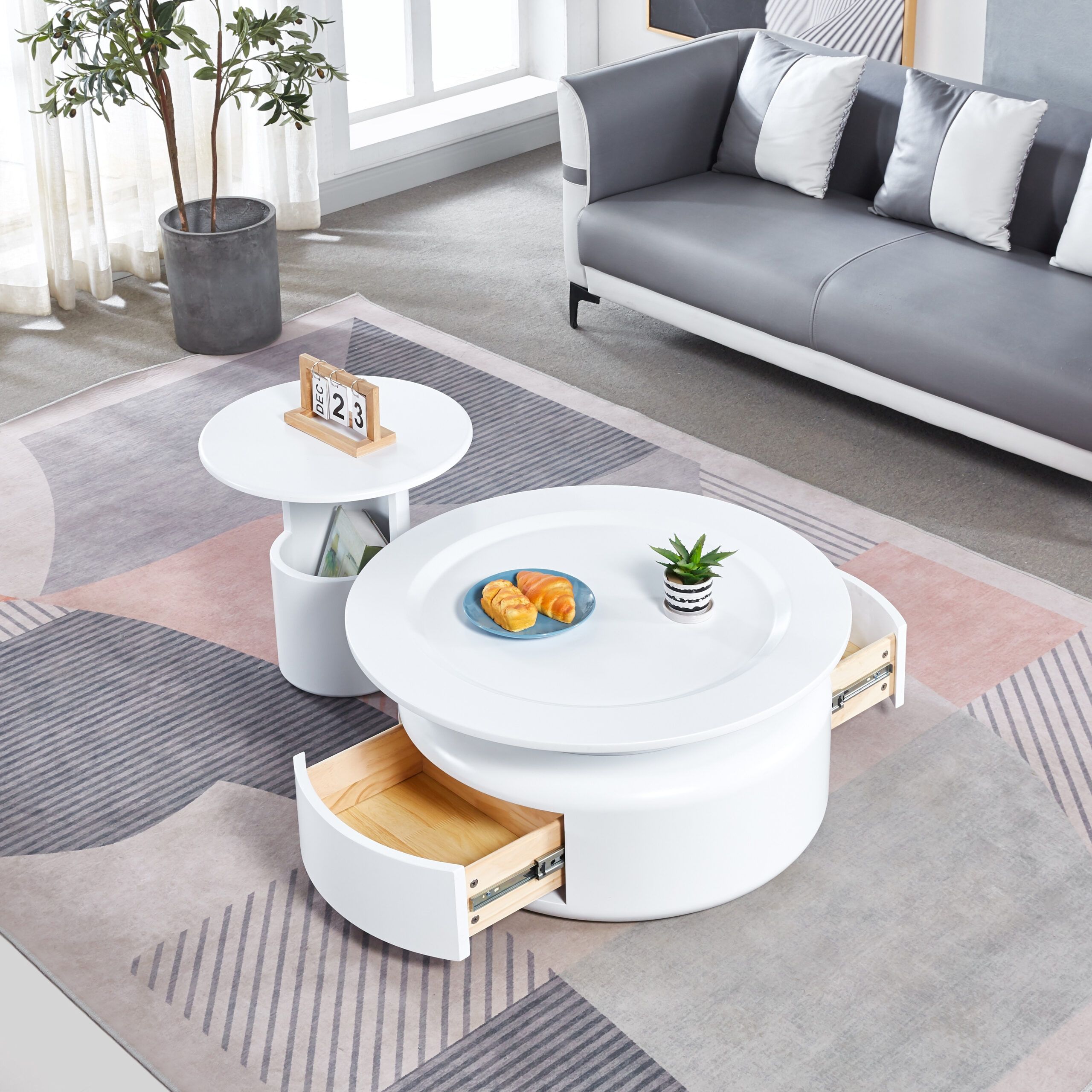 Modern Round Coffee Table With 2 Large Drawers Storage Accent Table(31. ... regarding The Practicality and Aesthetic Appeal of MDF Grey End Tables