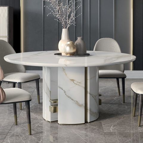 Modern Round Marble Dining Table - Wild Life Kitchen Decor for Round Marble Dining Table With Gold Rim