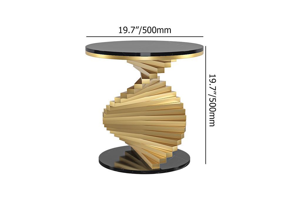 Modern Round Metal Black Gold Side Table With Marble Tabletop End Table ... inside Gdf Studio 2-Piece Modern Round Metal Hollow Side Tables With Golden Finish
