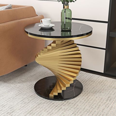 Modern Round Metal Black Gold Side Table With Marble Tabletop End Table ... within Beyond Aesthetics Exploring the Craftsmanship of GDF Studio Side Tables