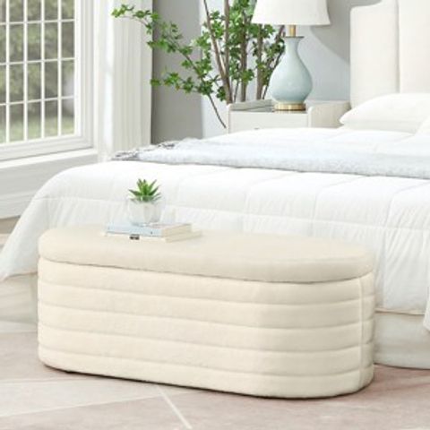 Modern Storage Benches,Cream Upholstered Boucle Teddy Fabric End Of Bed ... in Styling Your Space Adding a Touch of Elegance with a Cream Boucle Bench