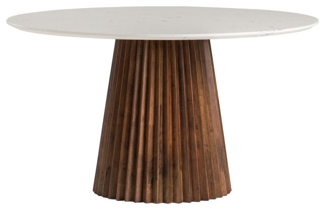 Modrest Nancy Mid-Century Modern White Marble + Walnut Round Dining Table - Transitional ... inside A Closer Look at the Modrest Nancy Round Dining Table Design