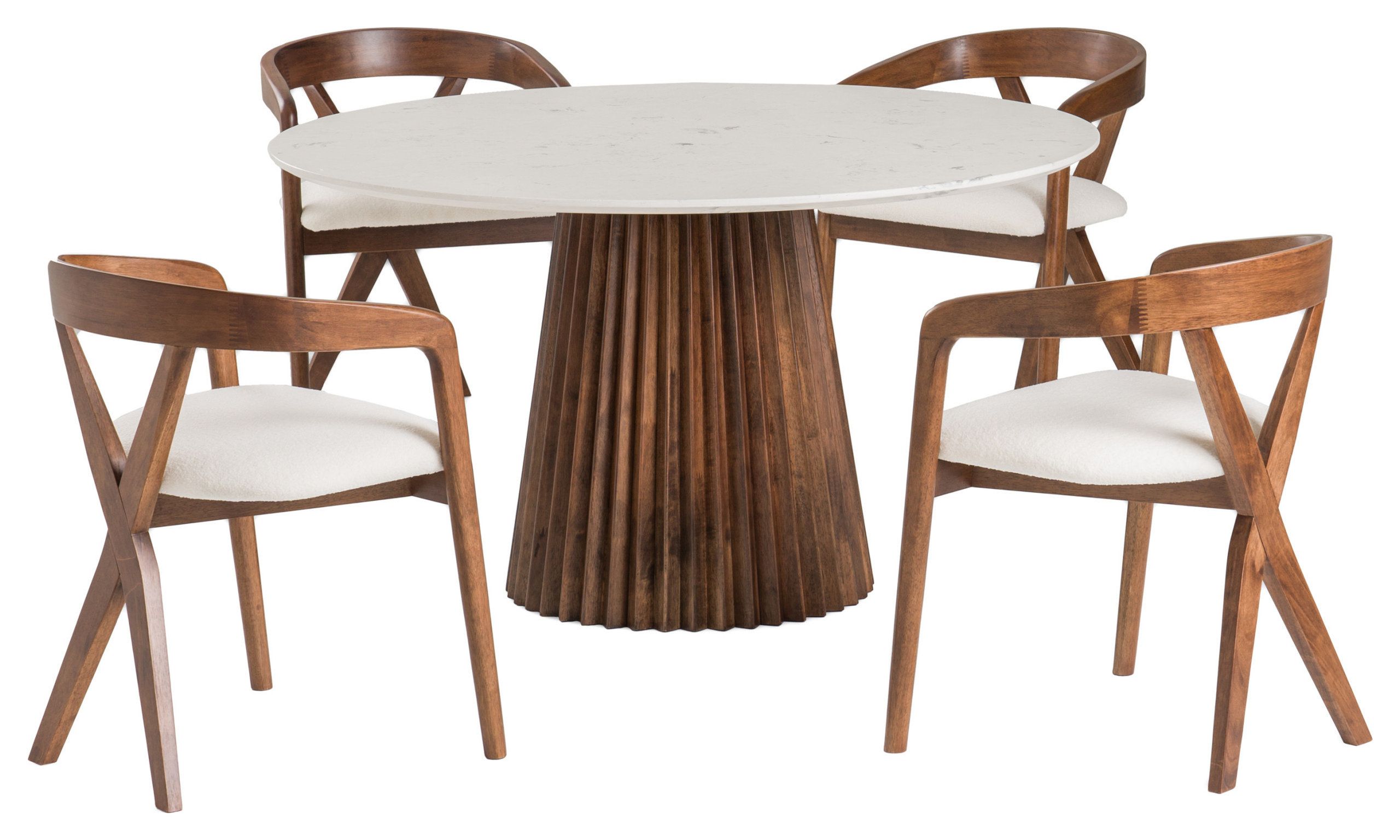 Modrest Nancy Mid-Century Modern White Marble + Walnut Round Dining Table - Transitional ... intended for A Closer Look at the Modrest Nancy Round Dining Table Design
