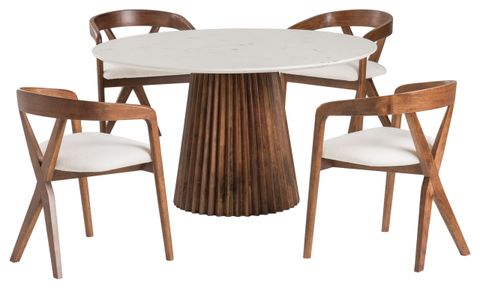 Modrest Nancy Mid-Century Modern White Marble + Walnut Round Dining Table - Transitional ... intended for A Closer Look at the Modrest Nancy Round Dining Table Design