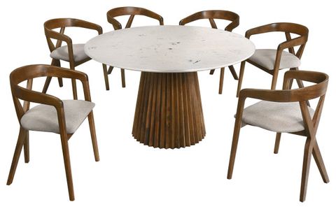 Modrest Nancy, Weiss Mid-Century Modern Marble, Walnut Dining Table Set - Midcentury - Dining ... with regard to A Closer Look at the Modrest Nancy Round Dining Table Design