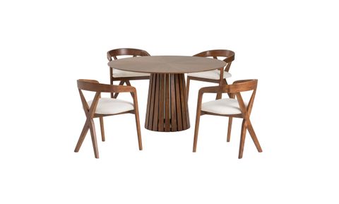 Modrest Weiss Mid-Century Modern Walnut Round Dining Table - Transitional - Dining Tables - By ... for Modrest Nancy Mid-Century Modern White Marble + Walnut Round Dining Table