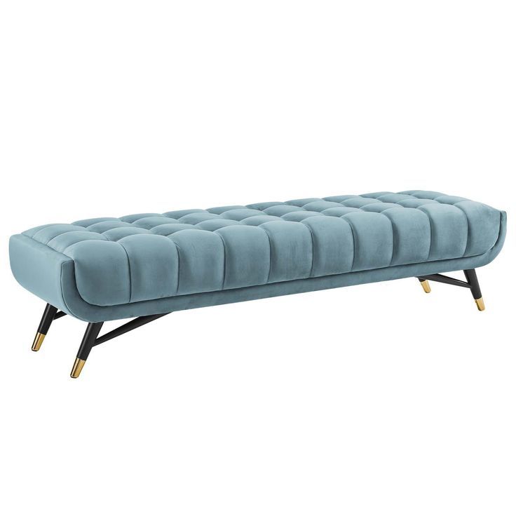 Modway Adept Tufted Performance Velvet Bench In Sea Blue And Black ... within Rove Velvet Bench, Sea Blue