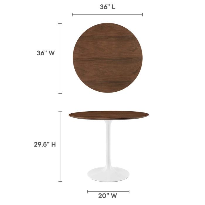 Modway Lippa 36&quot; Round Walnut Dining Table | Wayfair throughout Modway Lippa 36&quot; Round Veneer And Mdf Dining Table In Black/Walnut