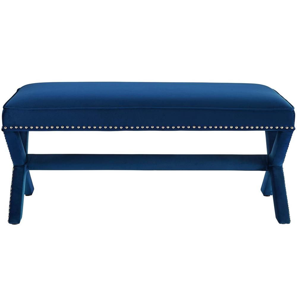 Modway Rivet Sea Blue Upholstered Velvet Bench Eei-3067-Sea - The Home Depot pertaining to Rove Velvet Bench, Sea Blue