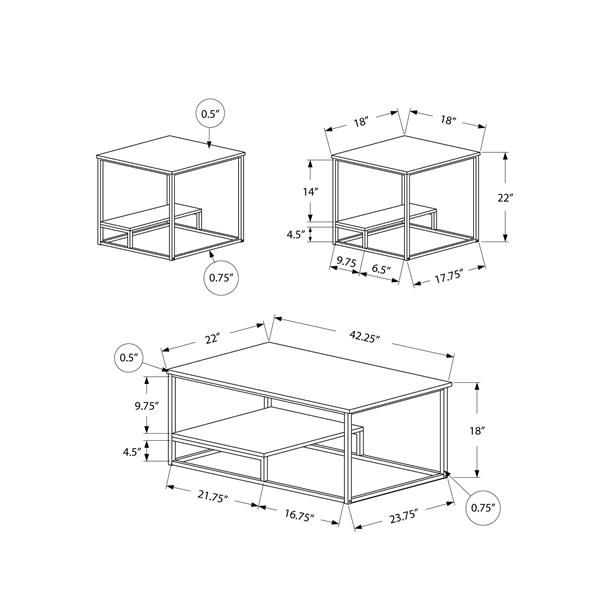 Monarch Specialties Monarch Metal Table Set - 3 Pieces - Dark Taupe ... regarding Dark Taupe Table Set, 3 Piece Set