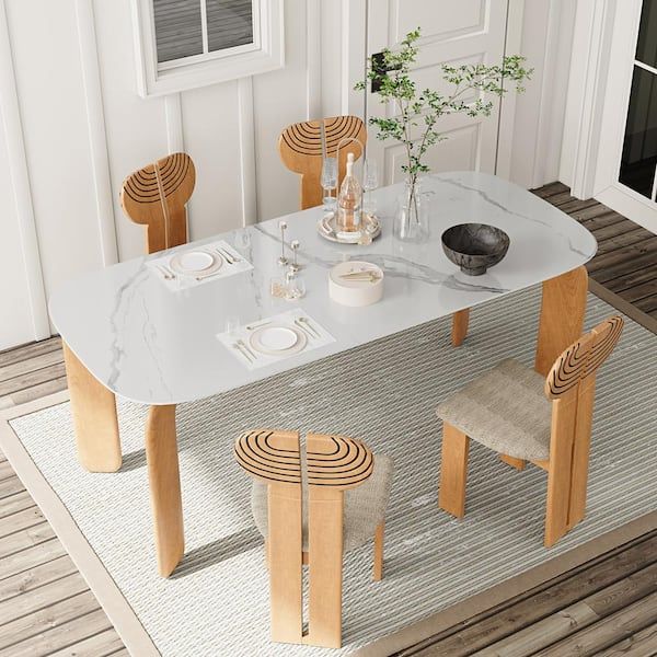 Monland Modern Oval White Composite Rock Stone Top 62.99 In. Original ... regarding The Elegant Simplicity of a White Ash Solid Wood Rock Coffee Table