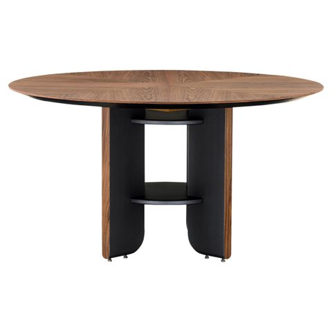 Moon Round Dining Table With Walnut Veneered Top And Black Wood Legs 55 ... with regard to Walnut Wood Top Dining Table With Black Powder Coating Base