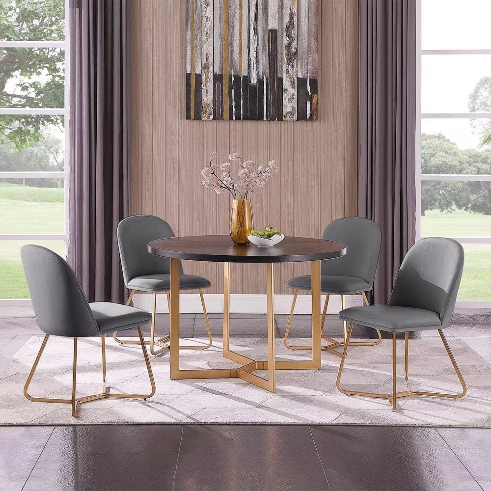 Morden Fort Classic 5-Piece Dining Room Set Black Wood Top Table Set ... with regard to Black Gray Top Table Set 3 Piece Set