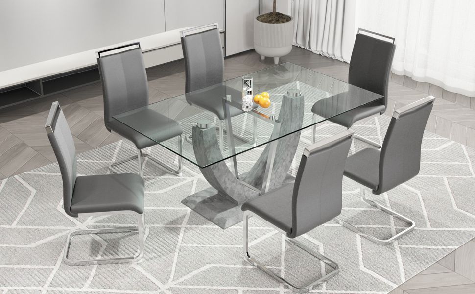 Mua 67&quot; Glass Dining Room Table Set For 6,Big Modern Rectangular ... for Creating lasting impressions with tempered glass dining tables that blend elegance and resilience