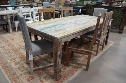 Multi-Color Reclaimed Dining Table With Chairs! Hand Crafted As Each ... for Rustic Dining Table Handmade From Reclaimed Wood