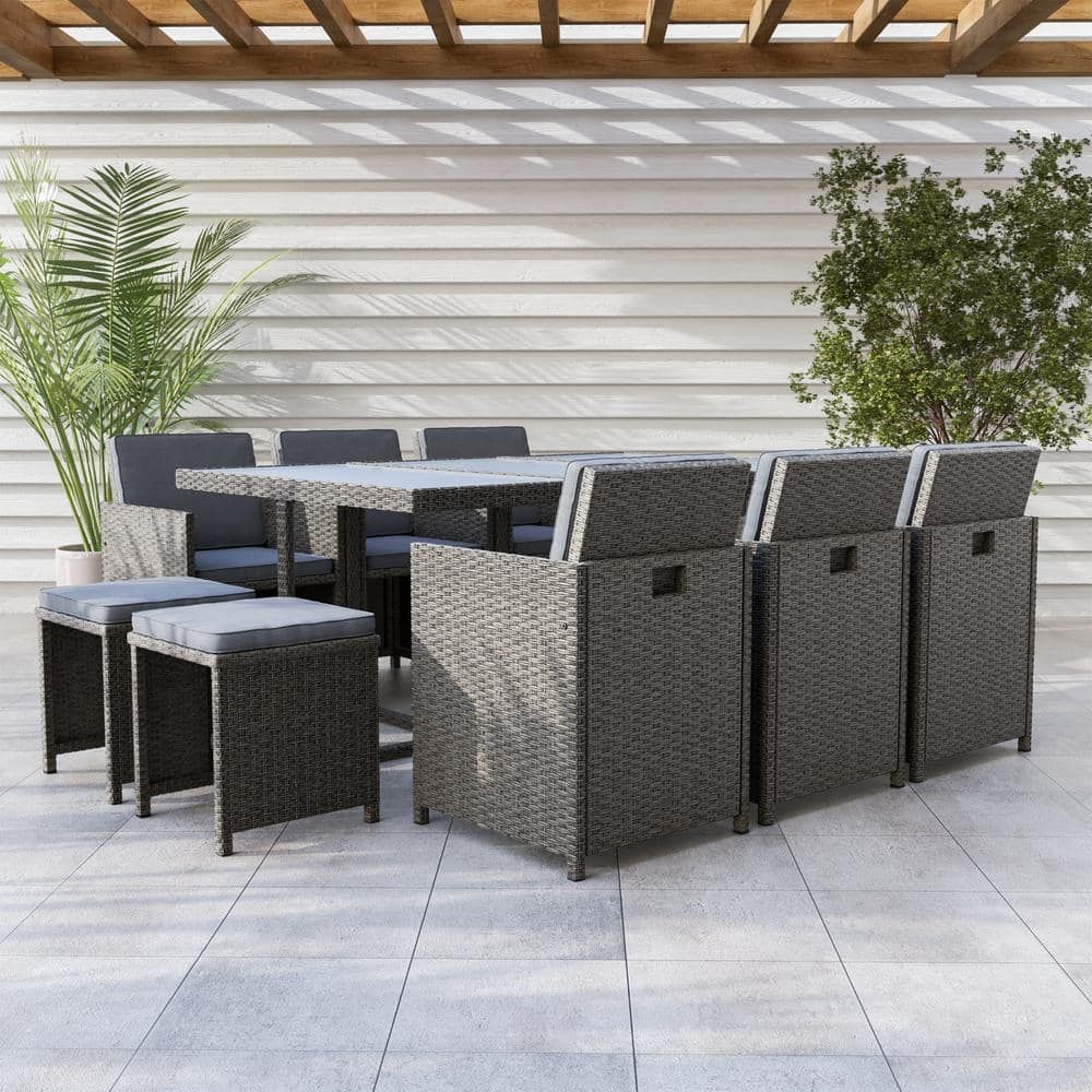 Muse &amp; Lounge Jedda 11-Piece Wicker Rectangular Outdoor Dining Set With ... within Unpacking the Elegance What Makes the Muse Rectangular Dining Table Unique