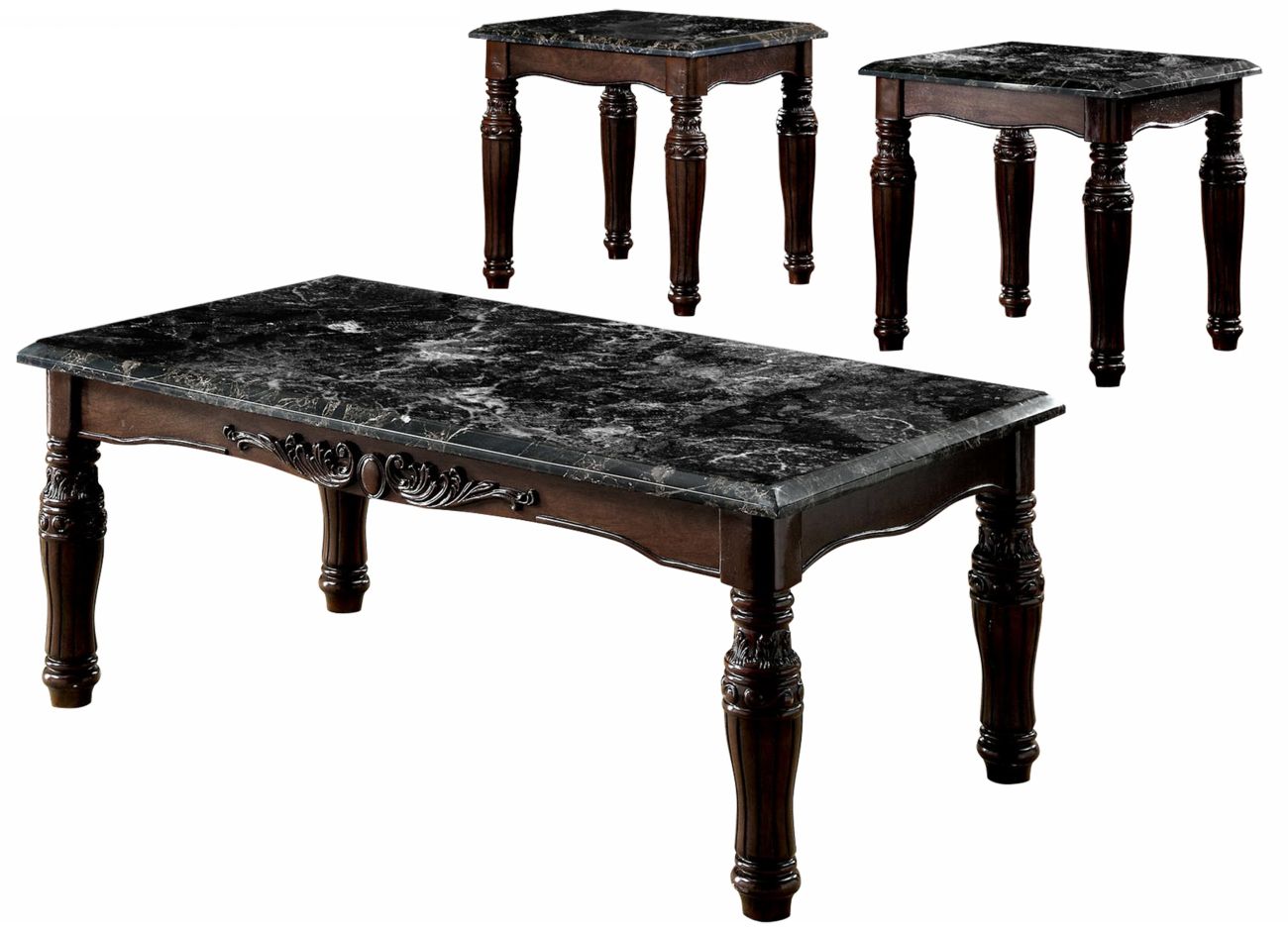 Myrna Traditional Marble Top 3-Piece Table Set Furniture Of America with regard to 3-Piece Table Set With Marble Top, Black