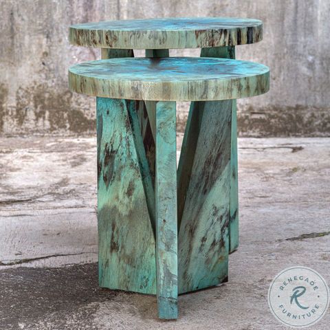 Nadette Blue Green Stain Nesting Table Set Of 2 From Uttermost ... in Uttermost Nadette Blue Nesting Tables, S/2