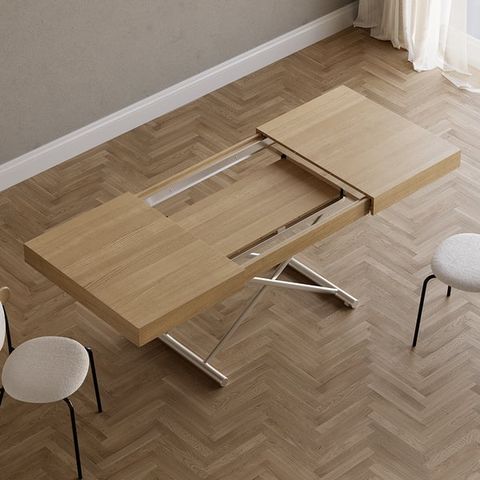 Natural Wood Extendable Coffee Table & Dining Table Rectangle Height ... inside Extendable Dining Table For Apartments