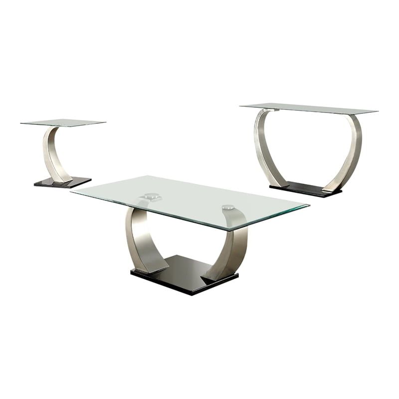 Navarre Modern 3-Piece Glass Top Contemporary Metal Coffee Table Set In ... within Transform Your Space A Guide to Black Gray Top 3-Piece Table Sets