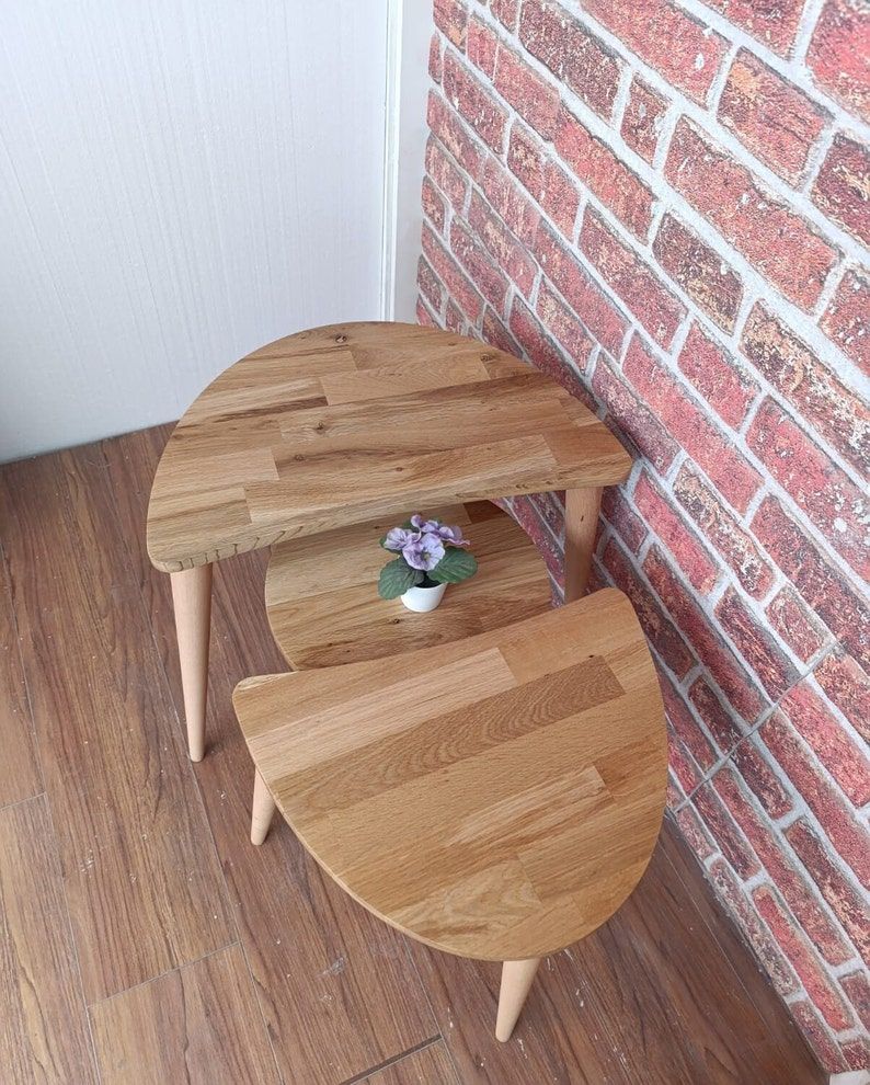 Nesting Coffee Table Set, Natural Solid Wood Walnut Nesting Table, Side ... in Unveiling the Natural Beauty of Navidic Coffee Table Sets