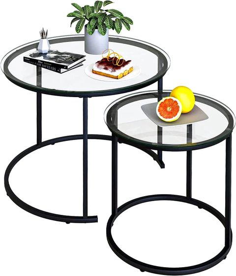 Nesting Coffee Table Set Of 2,Modern Black Tempered Glass Side Table ... in Unveiling the Koper Coffee Table Set in Black Mastering Style and Functionality