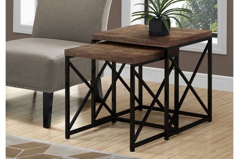 Nesting Table - 2Pcs Set / Brown Reclaimed Wood / Black regarding Black Iron And Stained Wood Nesting Table Set With Bear Scene
